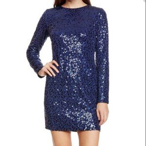 NWT Vince Camuto Navy Sequinned Long-Sleeve Party Dress Size 8